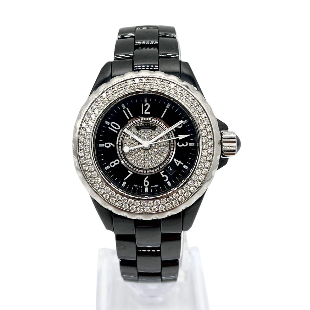 CHANEL シャネル J12 33mm レディース腕時計 ブラックセラミック ダイヤベゼル QZ H1708