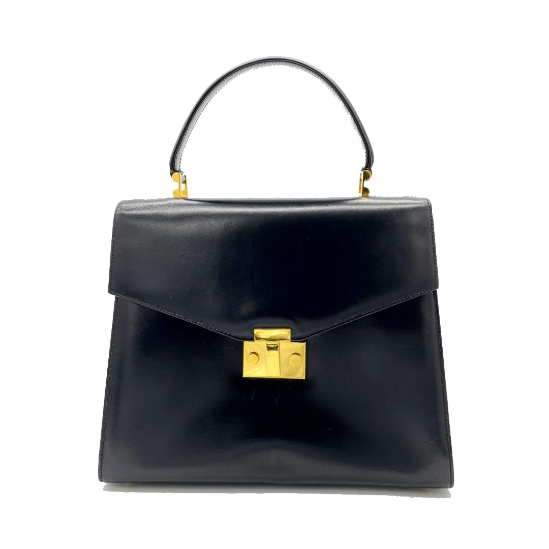 TIFFANY&Co. ティファニー カーフレザー ハンドバッグ T金具 ブラック ゴールド ヴィンテージ