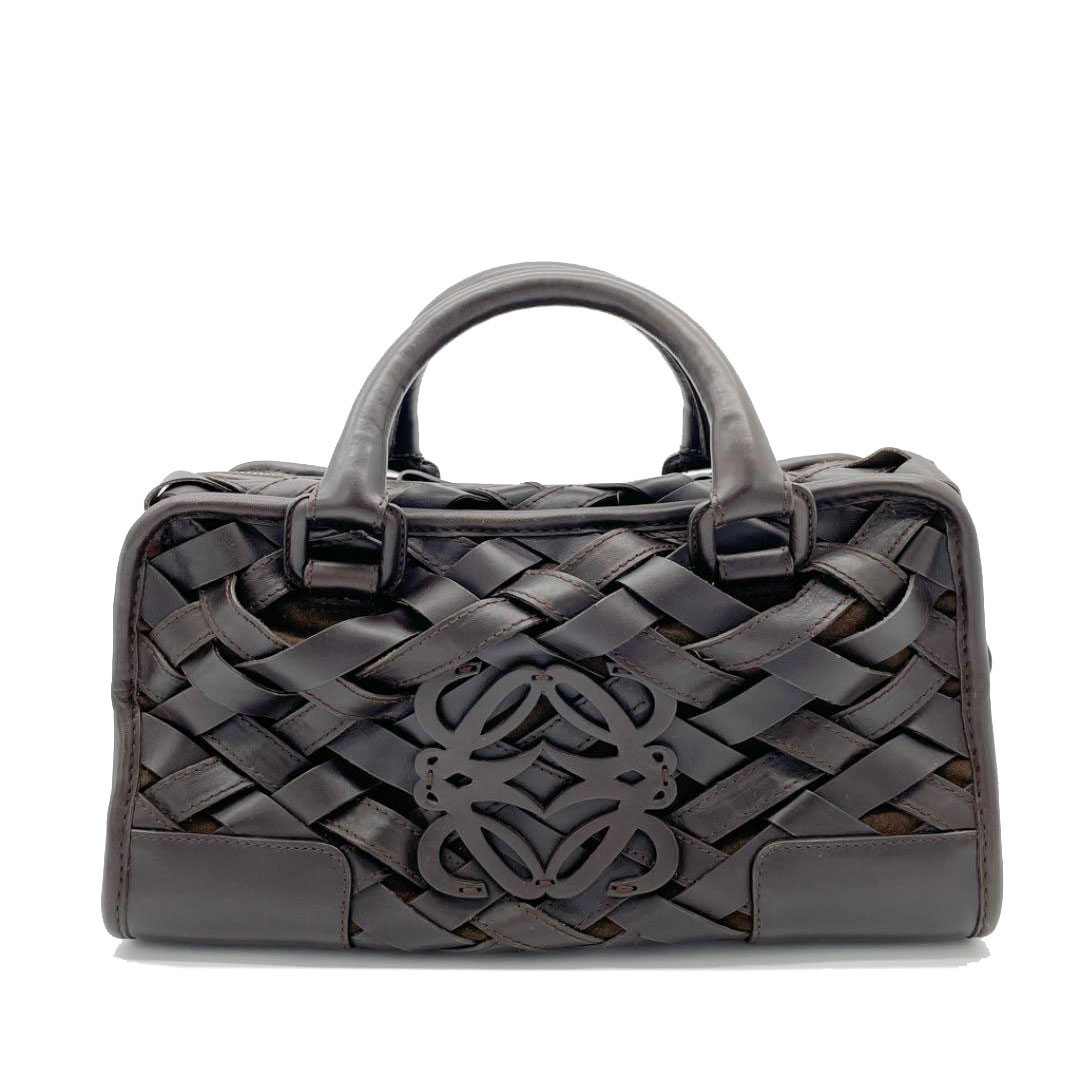 LOEWE ロエベ ハンドバッグ アマソナ28 アナグラム 編み込みレザー ダークブラウン 2007年限定