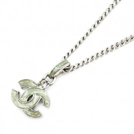 CHANEL シャネル ネックレス ココマーク ラインストーン シルバー グリーン 04P