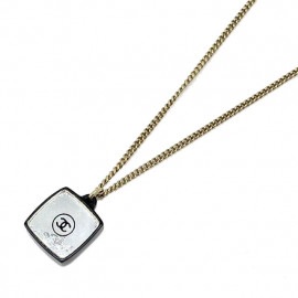 CHANEL シャネル ネックレス ミラープレート ココマーク マルチラインストーン プラスチック ブラック シルバー 04A