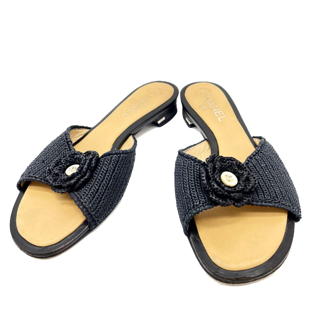 CHANEL シャネル サンダル ストロー ブラック 38 レディース ...