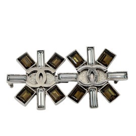 CHANEL シャネル 2連ブローチ ココマーク カラーストーン 05A シルバー ブラウン