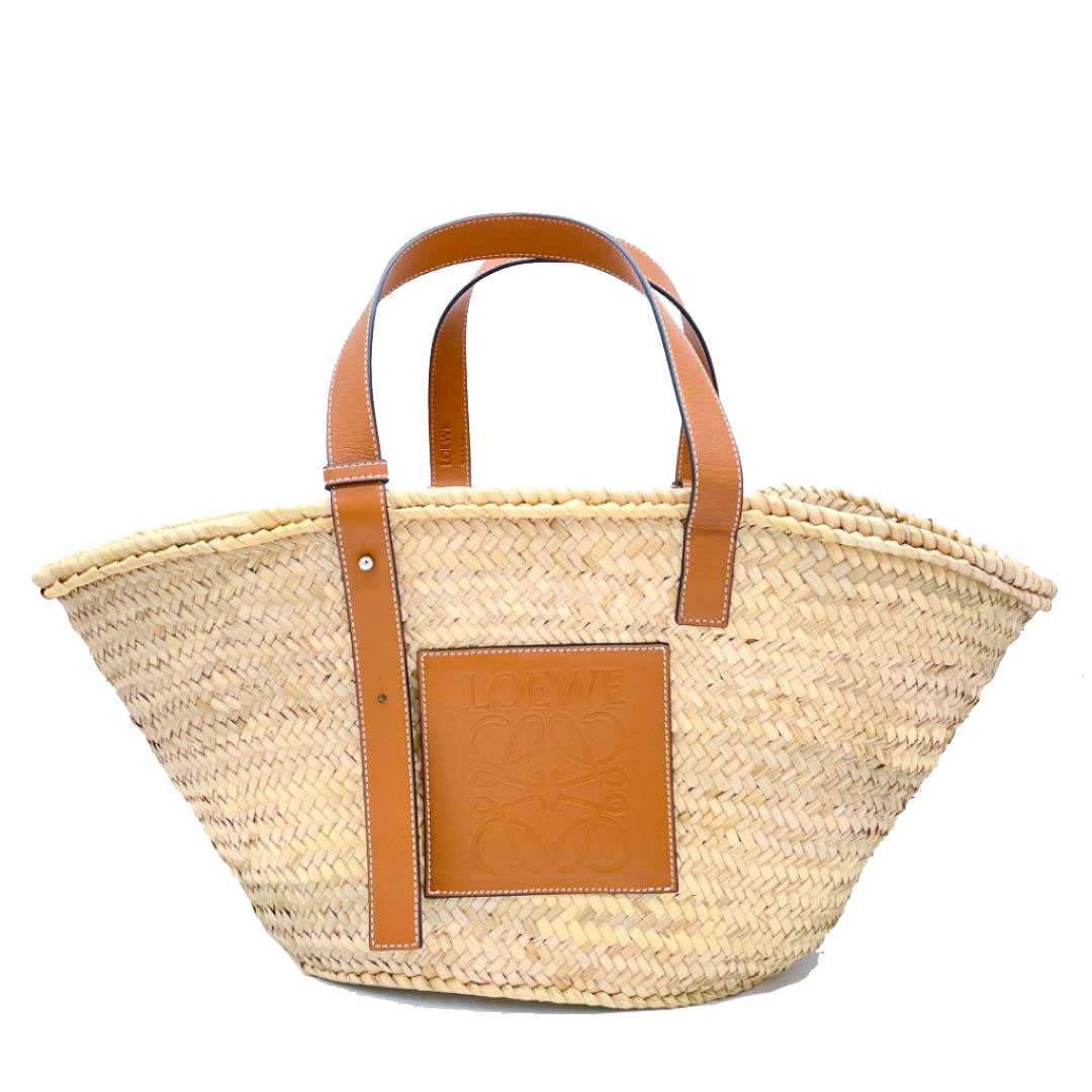 LOEWE ロエベ バスケットバッグ かごバッグ ラージ ナチュラル ブラウン ラフィア カーフ 327 02 S81