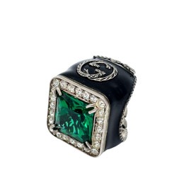GUCCI グッチ ストーンリング 指輪 インターロッキングG Ag925 サイズ9 グリーン ブラック シルバー