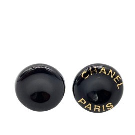 CHANEL シャネル ラウンドイヤリング ロゴ ブラック ゴールド 97A