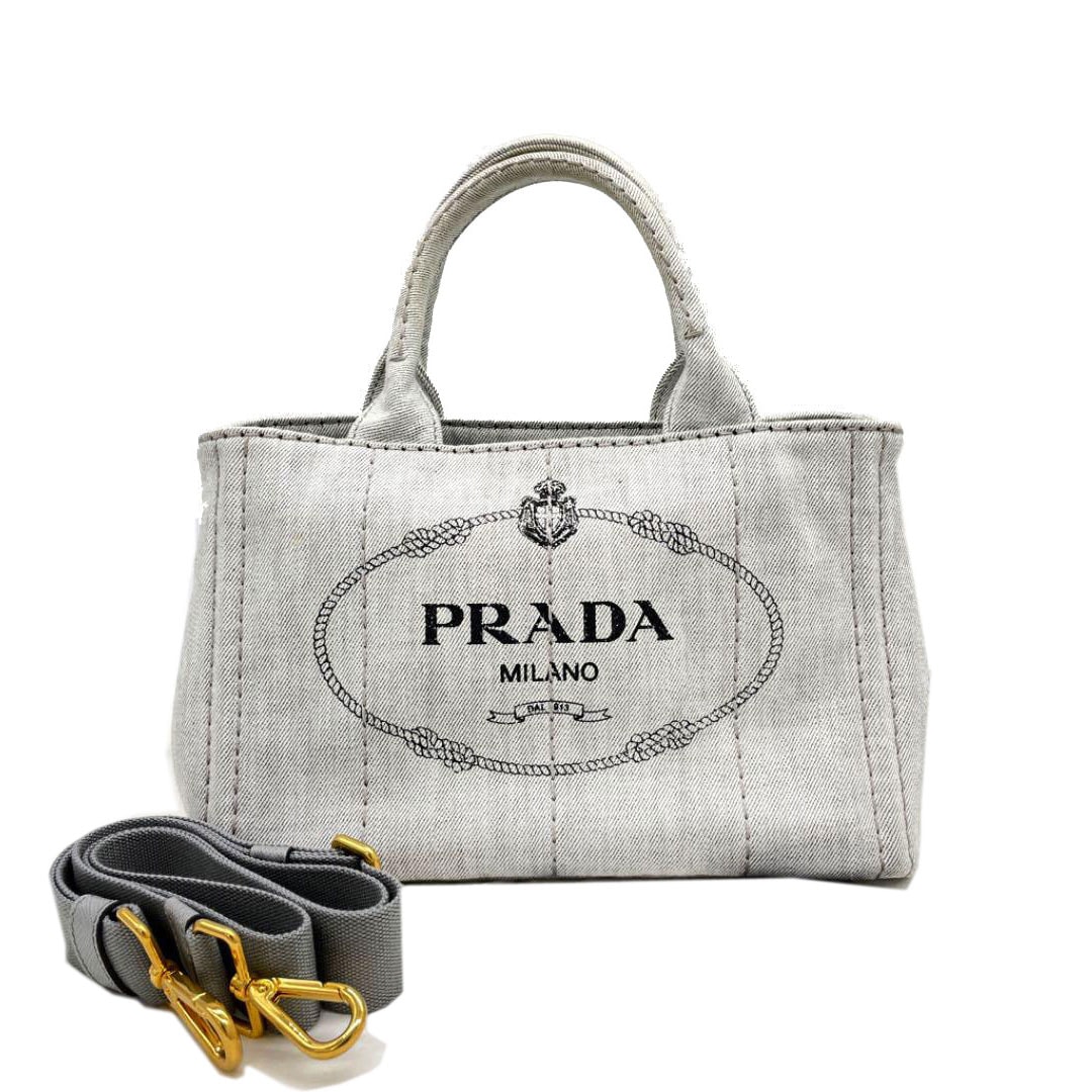 PRADA プラダ カナパ 2WAYトートバッグ スモール コットンデニム ビアンコ（グレー系） 1BG439