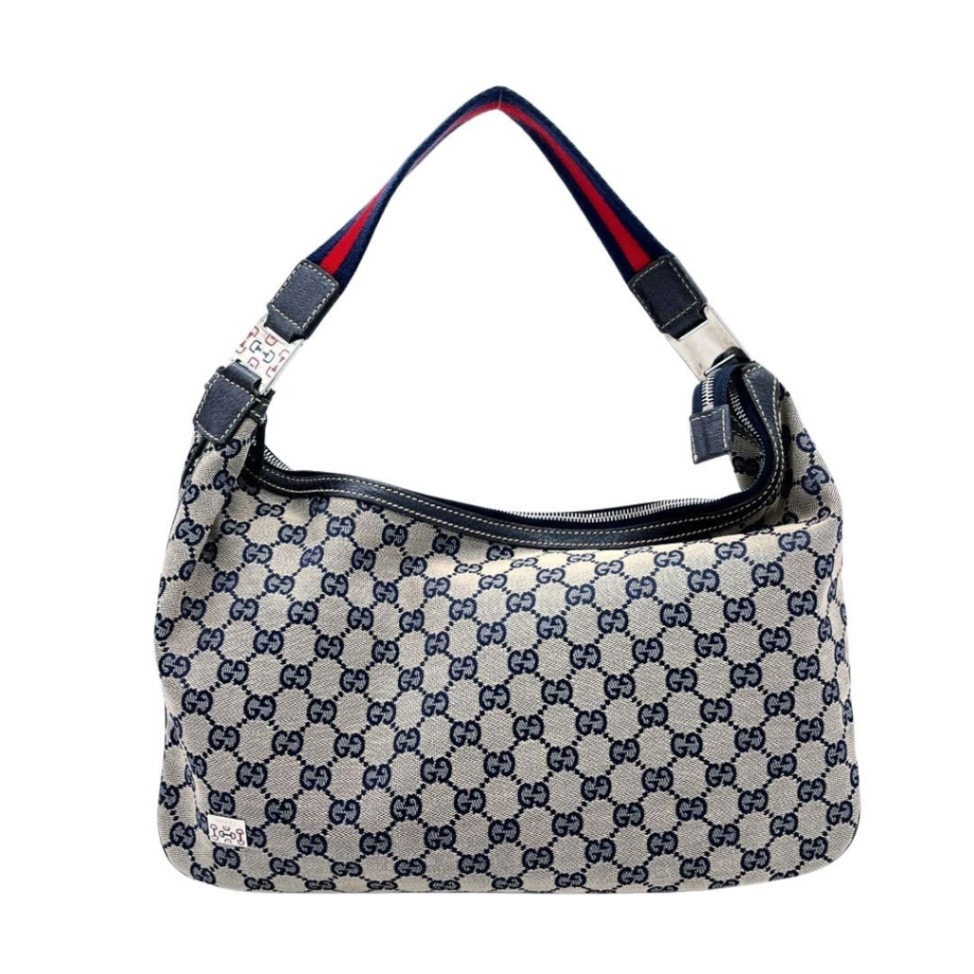 GUCCI グッチ ワンショルダー バッグ GGキャンバス シェリーライン ベージュ ネイビー