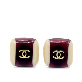 CHANEL シャネル イヤリング スクエア パープル/ベージュ 01A