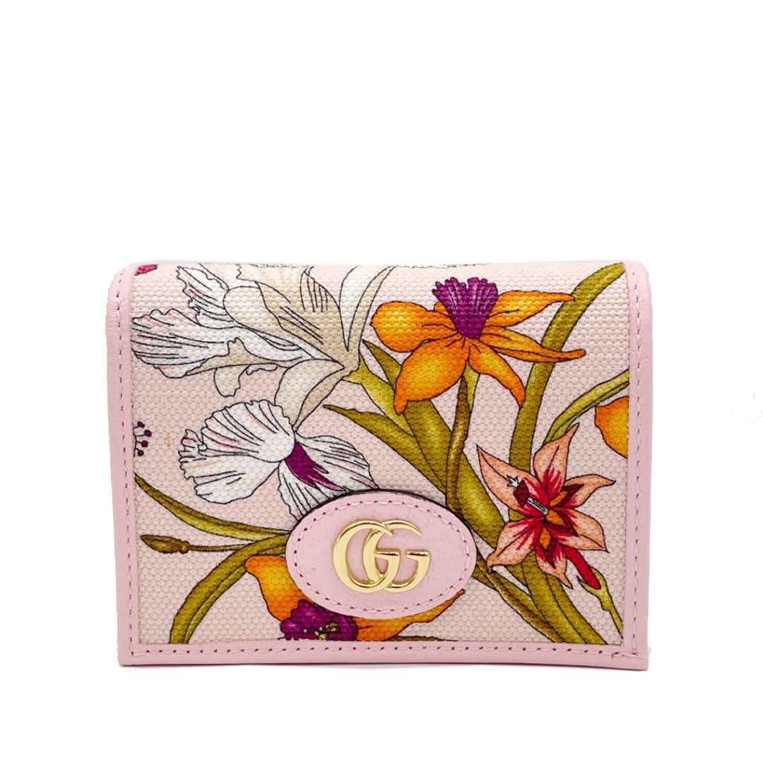 GUCCI グッチ コンパクトウォレット 二つ折り財布 GGマーモント フローラ キャンバス レザー ピンク系 577347 日本限定品