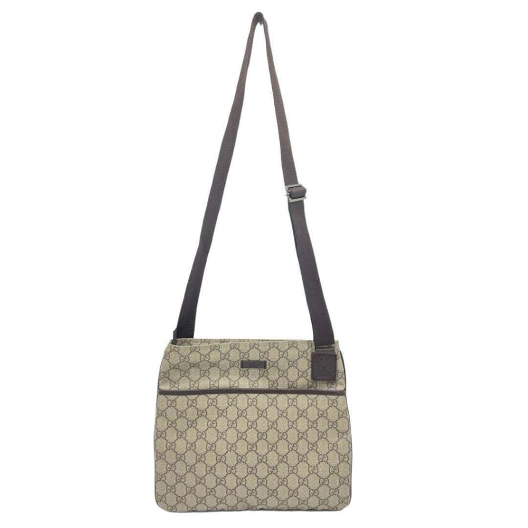 GUCCI グッチ 斜めがけショルダーバッグ GGスプリーム PVC/レザー ベージュ ブラウン