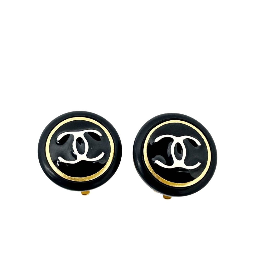 CHANEL シャネル イヤリング ココマーク サークル エナメル ブラック ゴールド ホワイト 97P