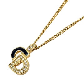 Christian Dior クリスチャンディオール ネックレス ラインストーン CDロゴ ゴールド ブラック