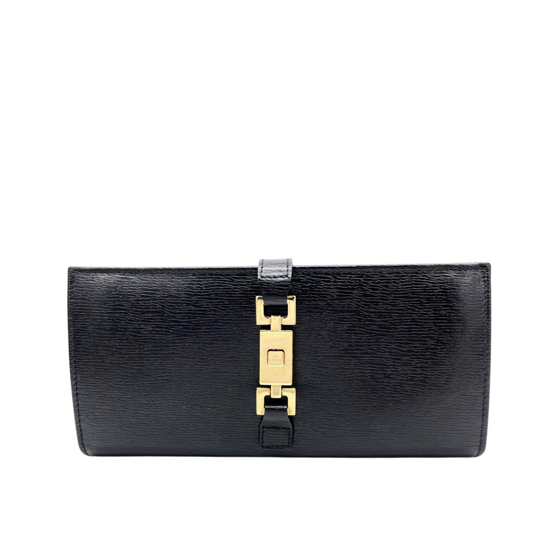 GUCCI グッチ ジャッキー Wホック 二つ折り長財布 レザー ブラック ゴールド金具