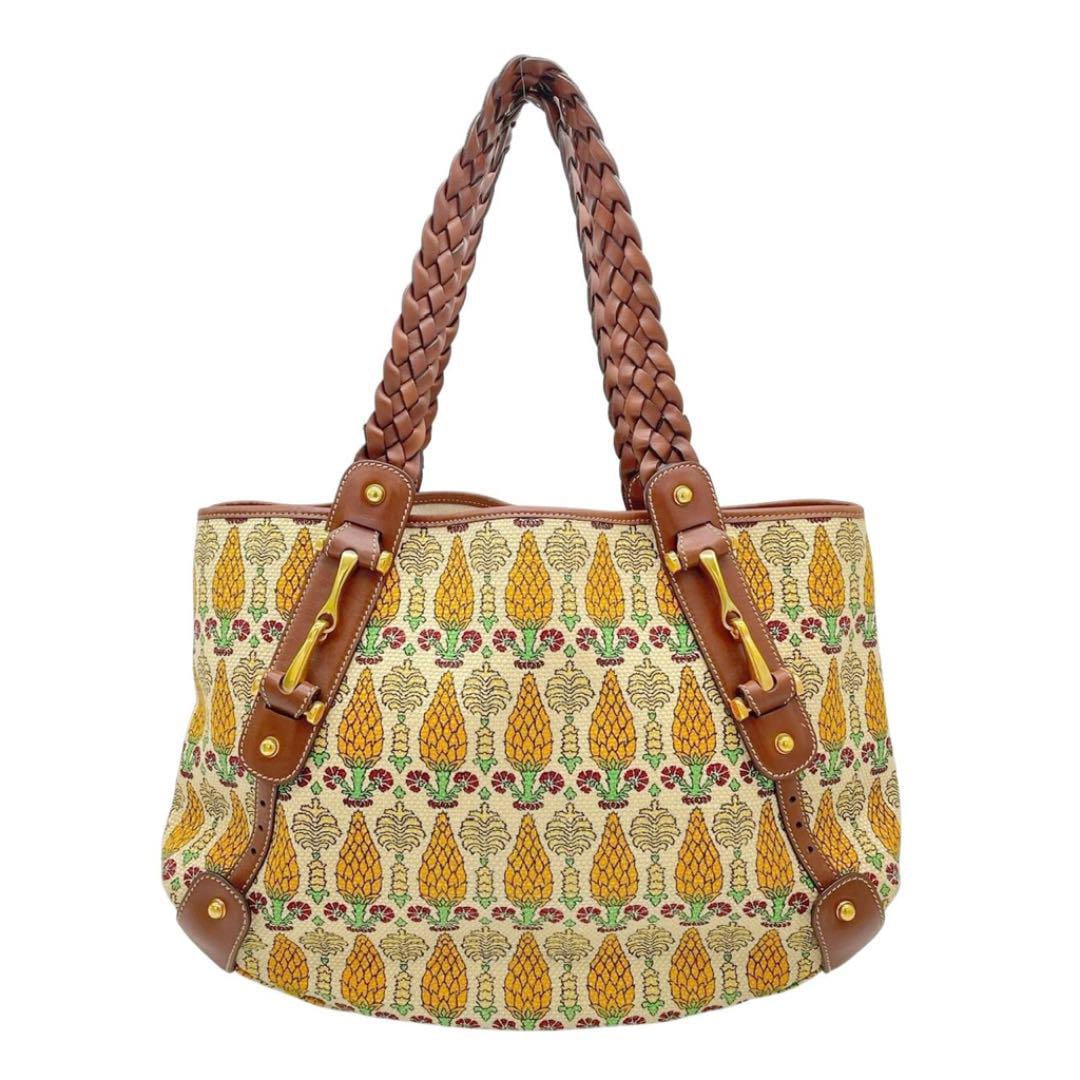 GUCCI グッチ トートバッグ キャンバス レザー 植物柄 ベージュ ブラウン 137621