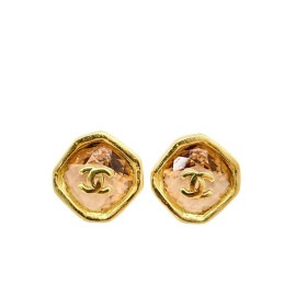 CHANEL シャネル ピアス ココマーク カラーストーン スクエア クリアブラウン ゴールド ヴィンテージ