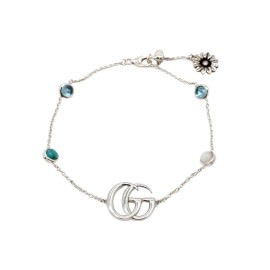 GUCCI グッチ ダブルG フラワー ブレスレット SV925 シルバー マザーオブパール ターコイズカラー レジン ブルートパーズ