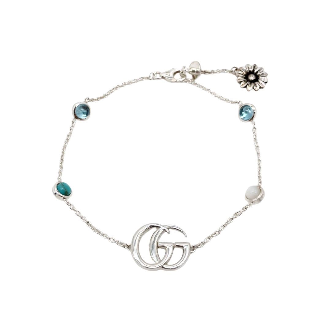 GUCCI グッチ ダブルG フラワー ブレスレット SV925 シルバー マザーオブパール ターコイズカラー レジン ブルートパーズ