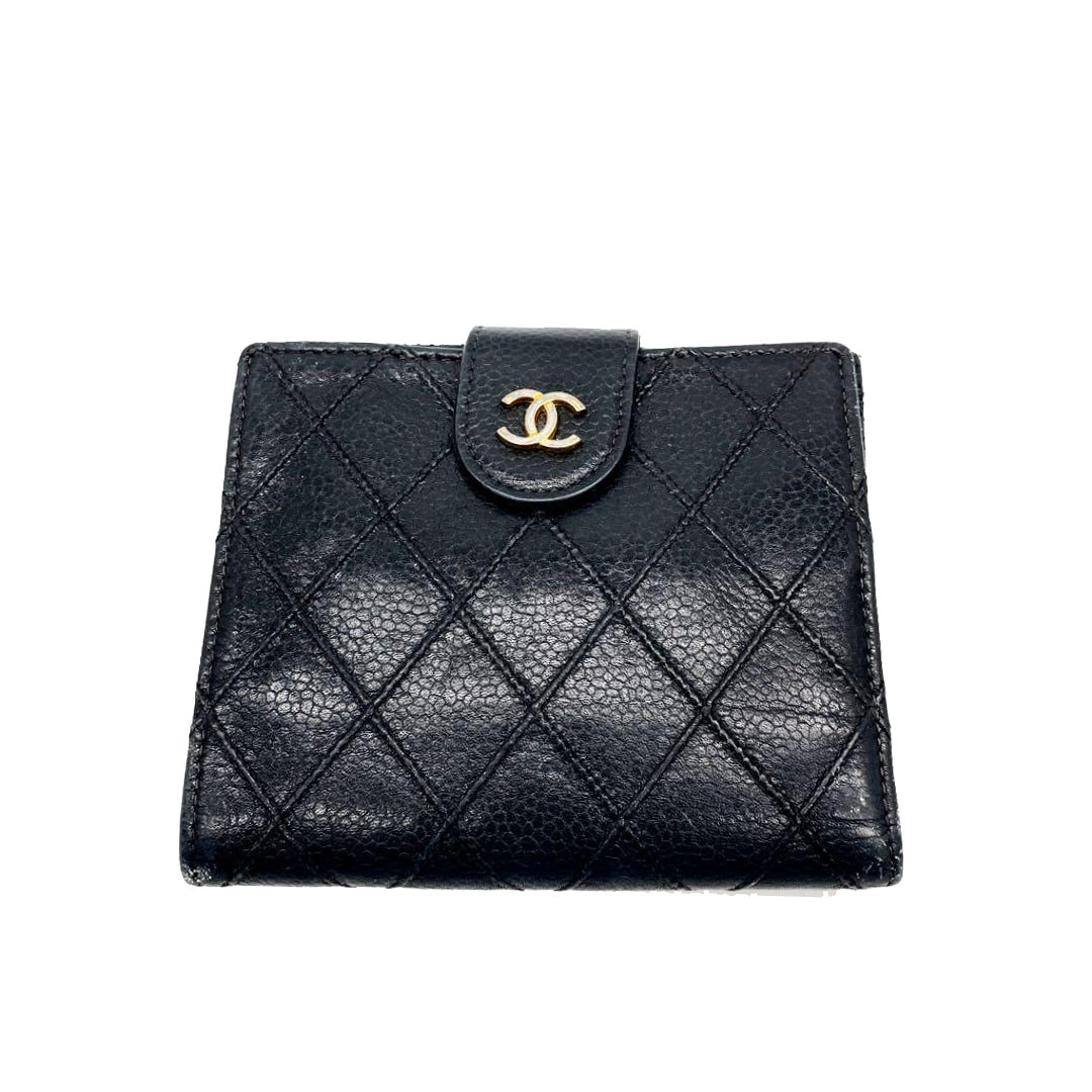 CHANEL シャネル ビコローレ Wホック財布 コンパクトウォレット キャビアスキン ブラック 4番台