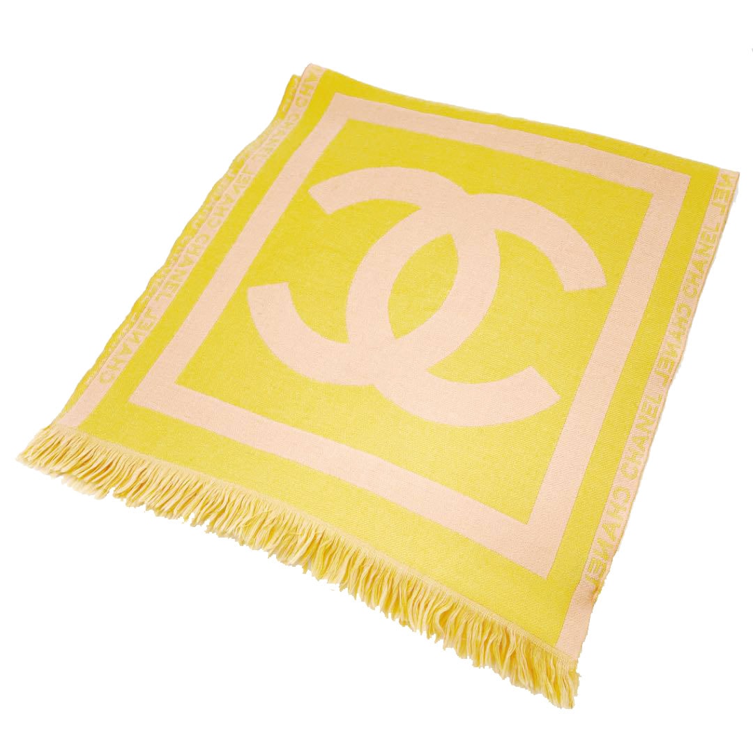 CHANEL シャネル マフラー ストール ココマーク ロゴ カシミア/ウール イエロー ピンク