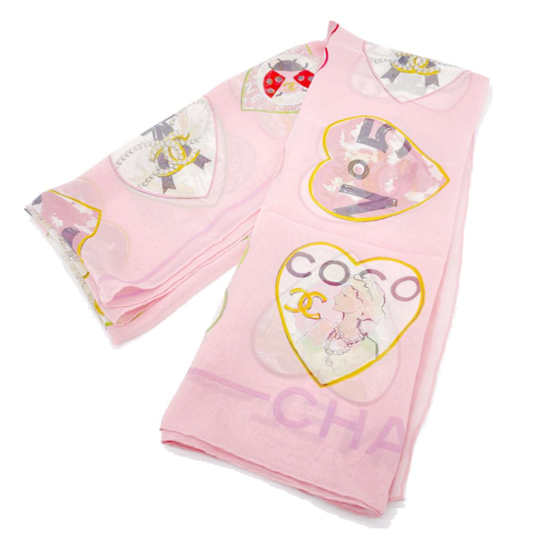 CHANEL シャネル シフォンストール アイコン ハート マドモアゼル No5 シルク ピンク