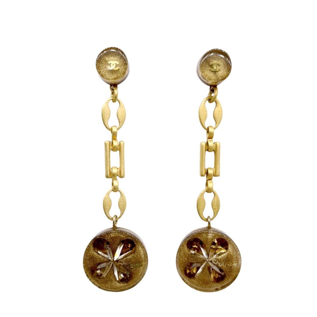 CHANEL シャネル チェーンピアス クローバー ブラウン ゴールド 01C