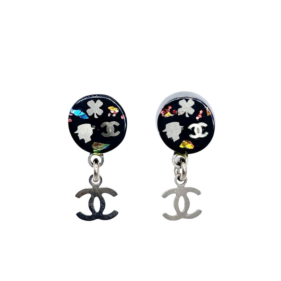 CHANEL シャネル ピアス ココマーク アイコン クローバー マドモアゼル ブラック ゴールド 06A