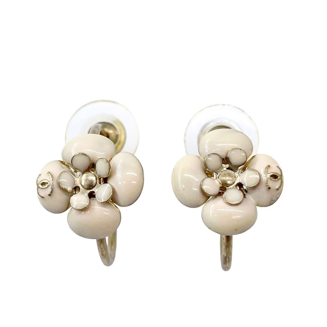 CHANEL シャネル ピアス カメリア フープ ベージュ ゴールド 10P