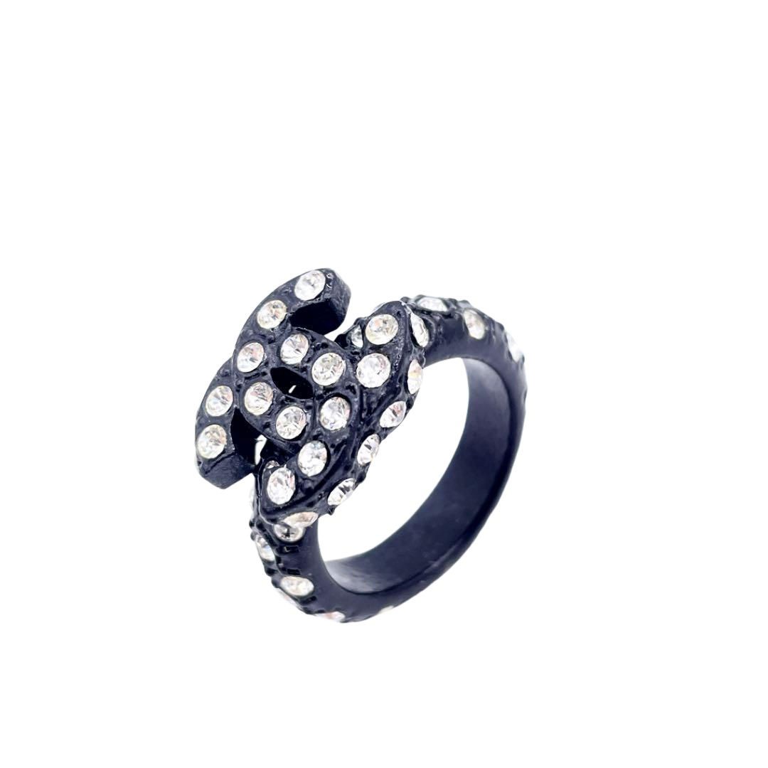 CHANEL シャネル リング 指輪 ココマーク ラインストーン ブラック 02A 約12号