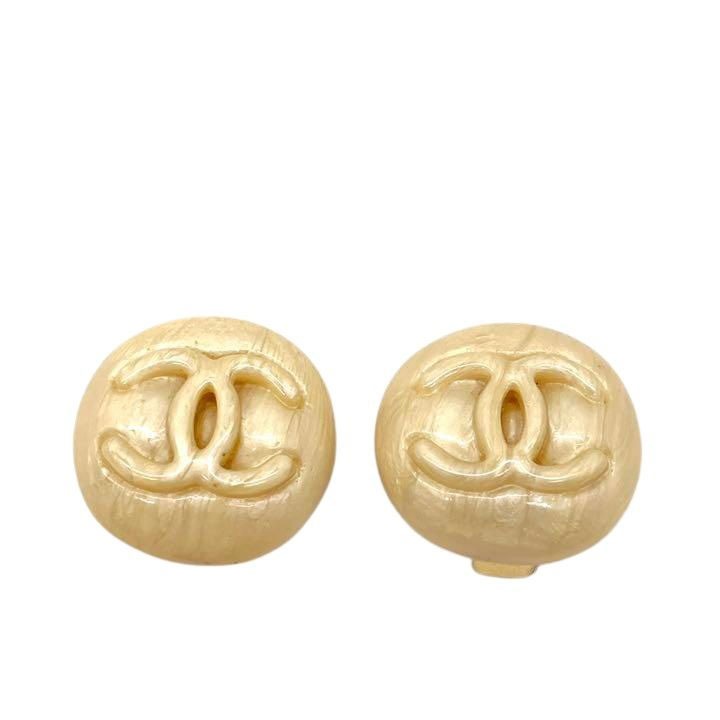 CHANEL シャネル イヤリング ラウンド ココマーク マーブルホワイト 96C