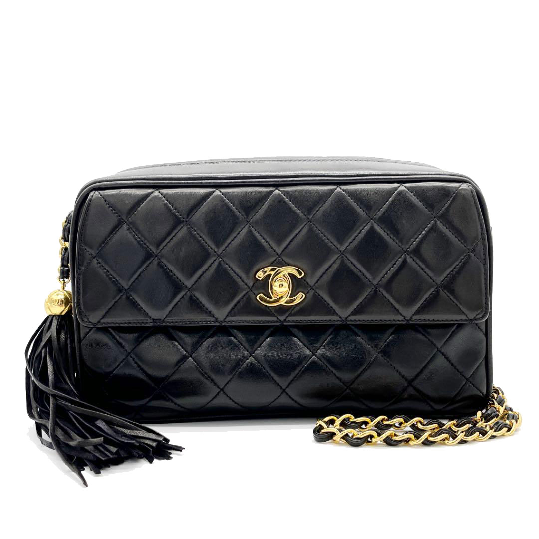 CHANEL シャネル マトラッセ チェーンショルダーバッグ ターンロック レザー フリンジ ブラック 3番台