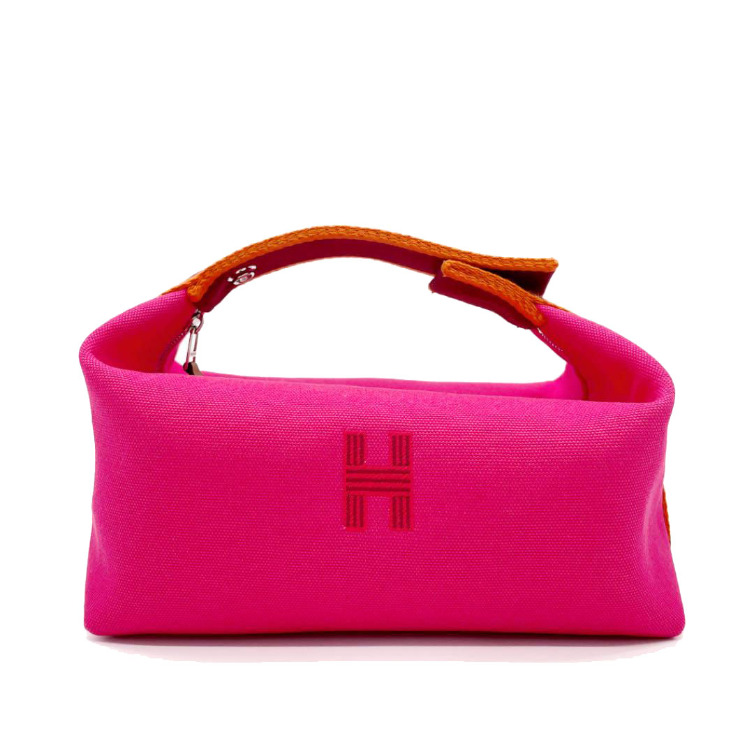 HERMES エルメス ブリッド ア ブラックPM バニティポーチ ハンドバッグ キャンバス ハイビスカス（ピンク、オレンジ、ボルドー）