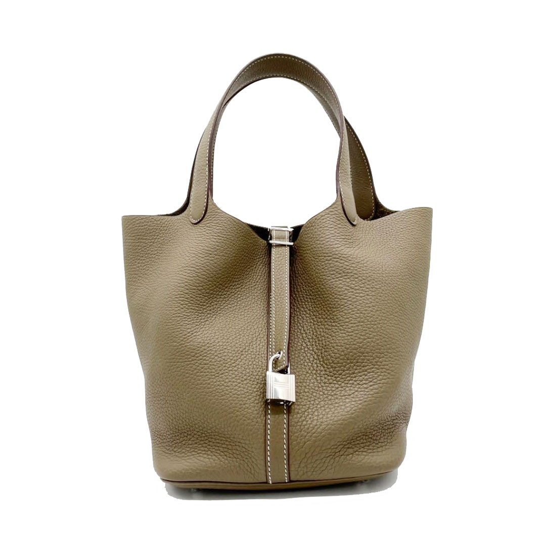 HERMES エルメス ハンドバッグ ピコタンロックMM トリヨンクレマンス エトゥープ シルバー金具 Y刻印
