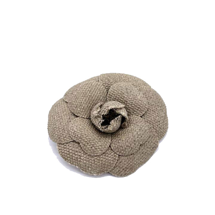 CHANEL シャネル コサージュ ブローチ カメリア キャンバス ブラウンベージュ