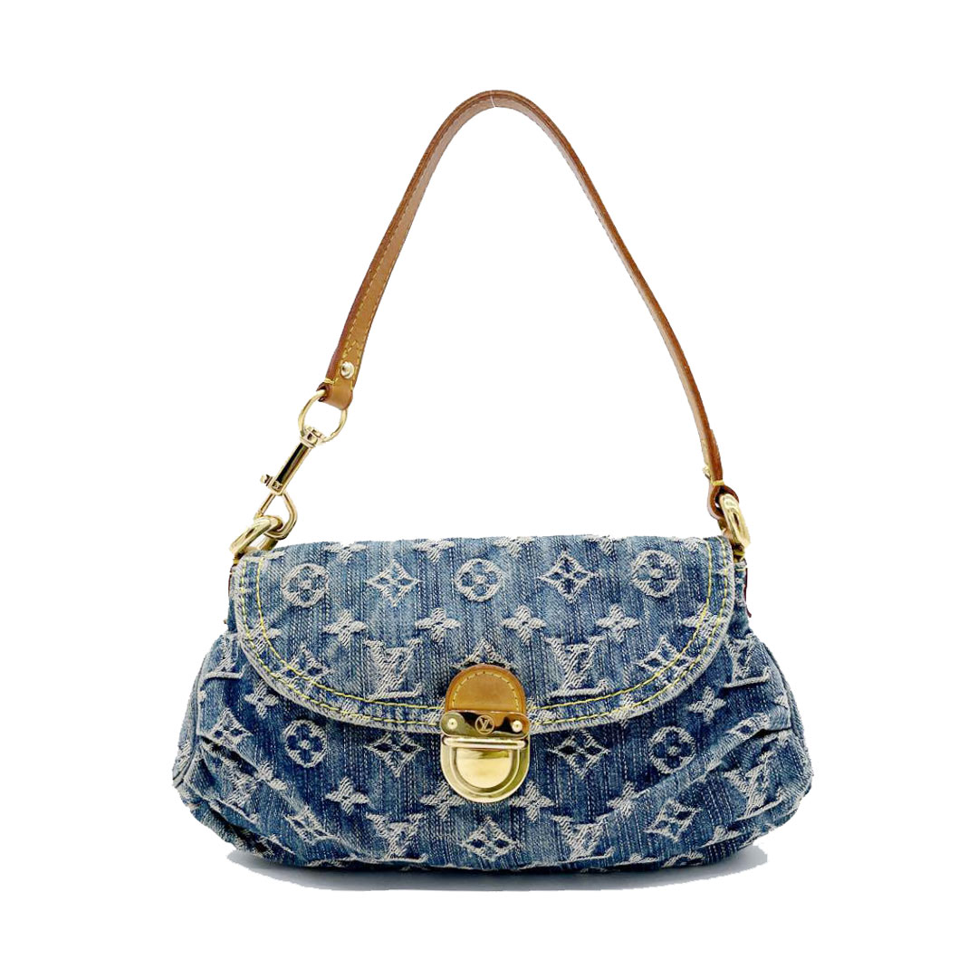 LOUIS VUITTON ルイヴィトン ショルダー ハンドバッグ モノグラムデニム ミニ プリーティ キャンバス レザー ブルー Ｍ95050