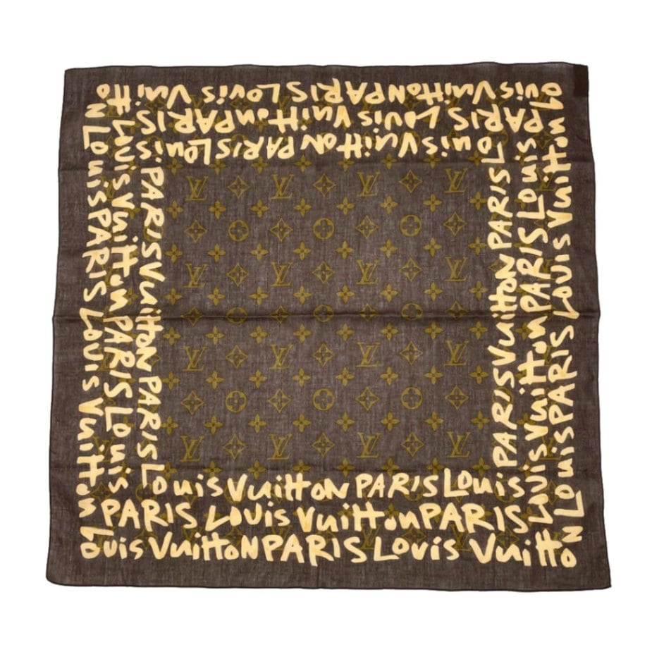 LOUISVUITTON ルイヴィトン スカーフ 約55cm モノグラムグラフィティ コットン ブラウン