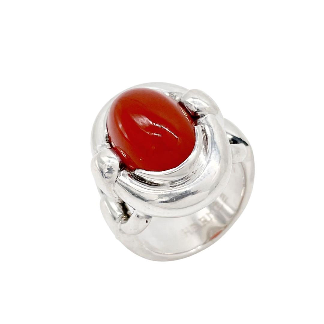 HERMES エルメス リング 指輪 色石 カーネリアン オレンジ シルバー #50(約10号) 14.3g