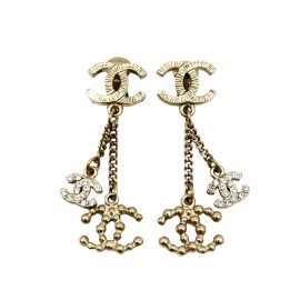 CHANEL シャネル イヤリング トリプルココマーク ラインストーン ゴールド 09A