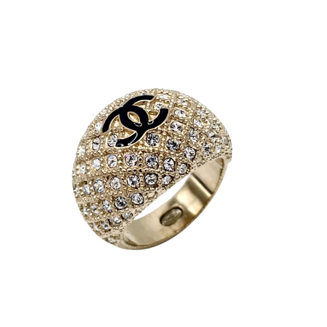 CHANEL シャネル リング 指輪 ココマーク ラインストーン ゴールド ブラック A20K 約11号