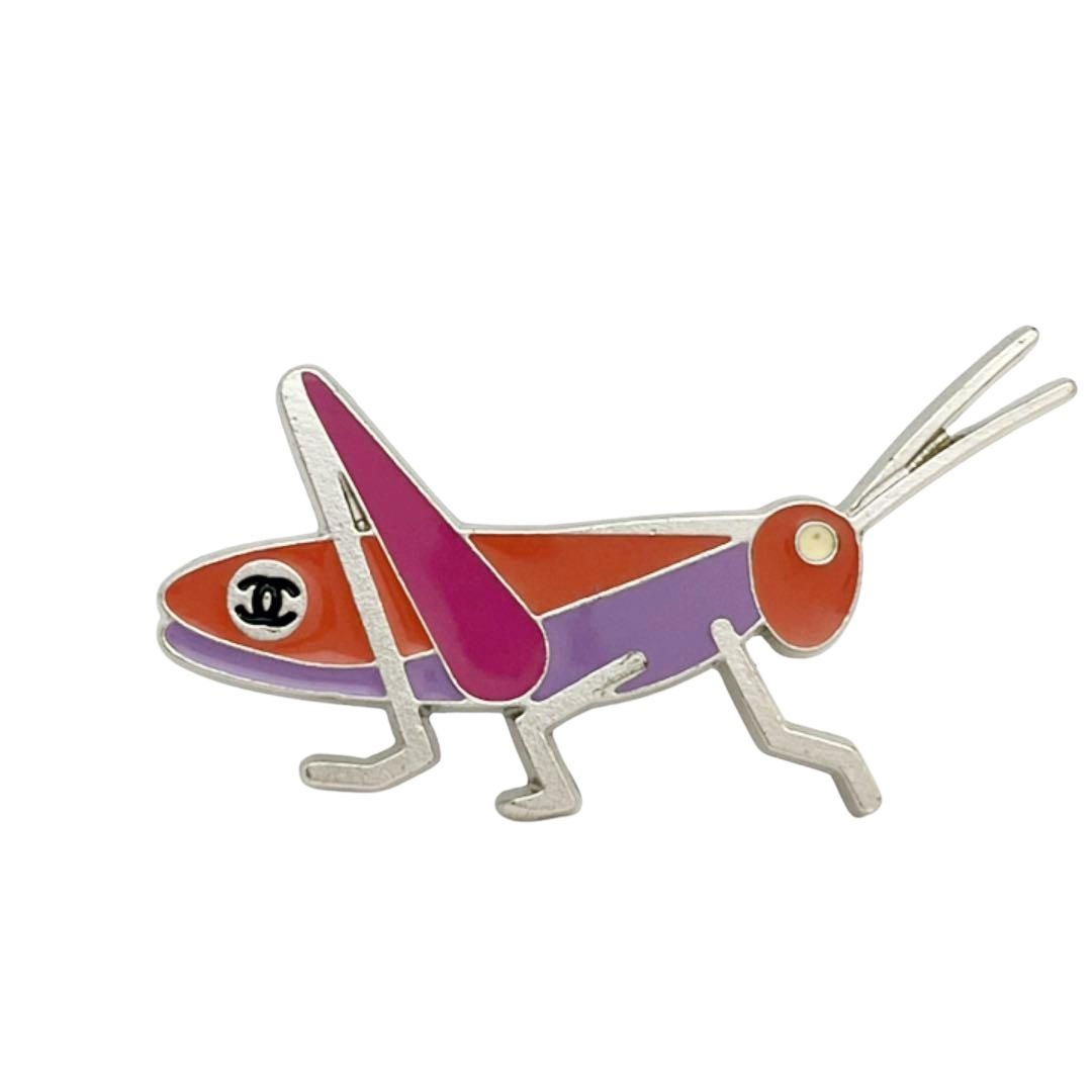 CHANEL シャネル ブローチ バッタ メタル ピンク パープル オレンジ シルバー 04P