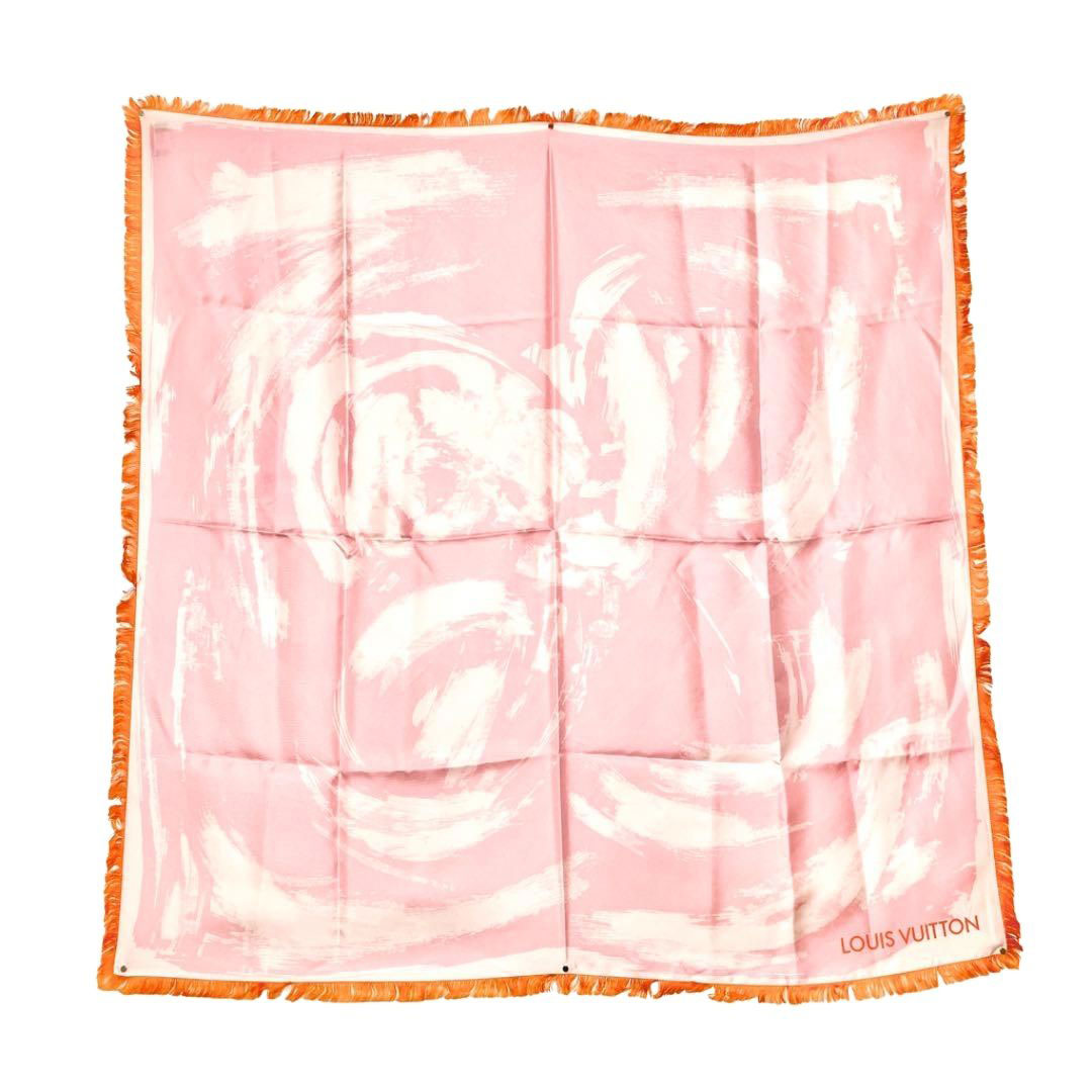 LOUIS VUITTON ルイヴィトン スカーフ カレ フリンジ シルク ピンク オレンジ
