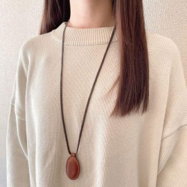 HERMES エルメス ヴィンテージネックレス レザー ビーンズ型 ブラウン
