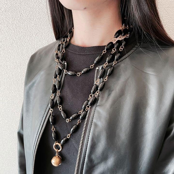 CHANEL シャネル ロングネックレス グリポア 鈴 ベル カラーストーン ブラック ゴールド 95P