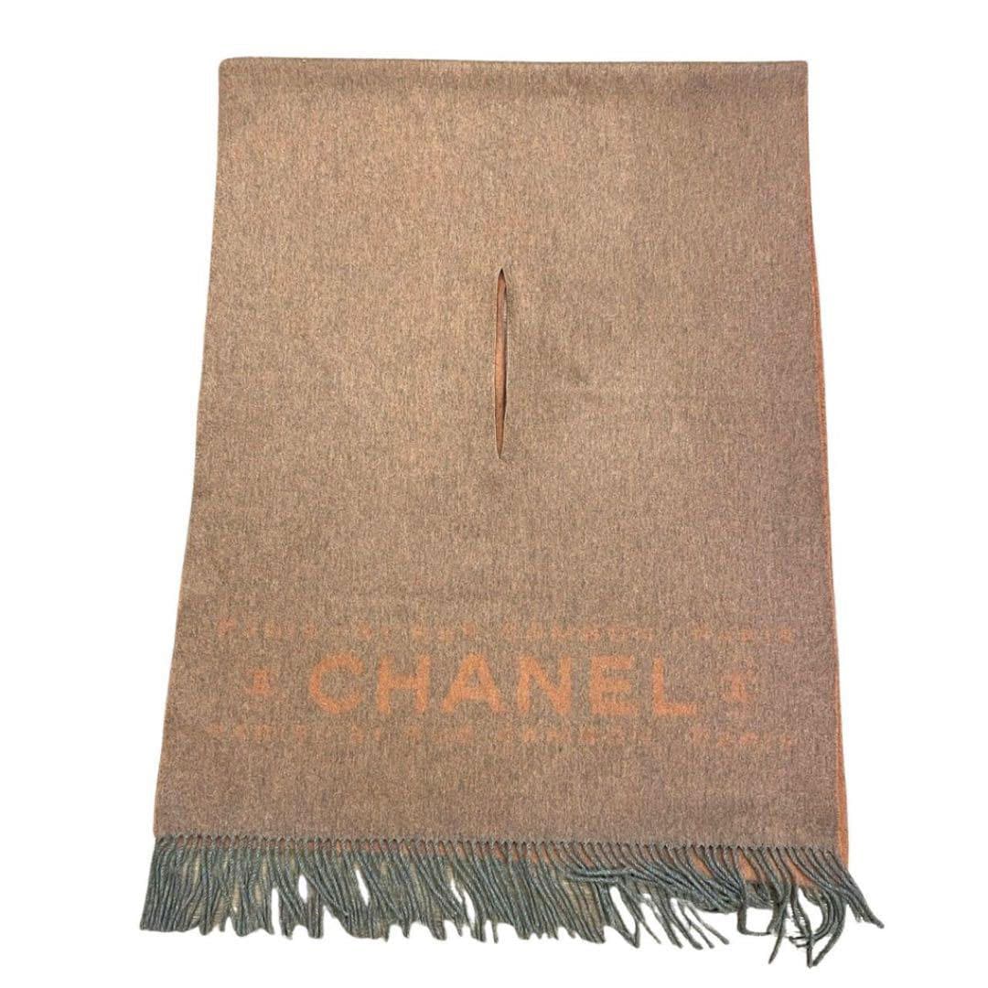 CHANEL シャネル ポンチョ ケープ ショール ロゴ カシミヤ グレー テラコッタ 99A
