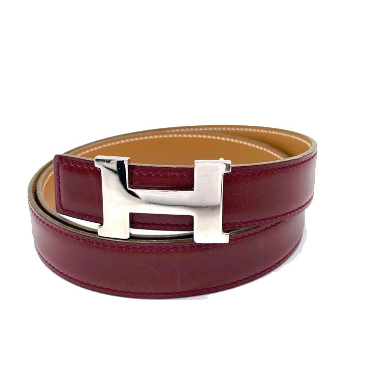 HERMES エルメス Hベルト ミニコンスタンス 75 ボックスカーフ レッド/ブラウン リバーシブル □C刻印