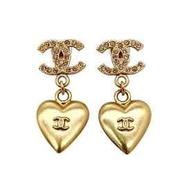 CHANEL シャネル スイングピアス ハート ココマーク ラインストーン ゴールド 02P