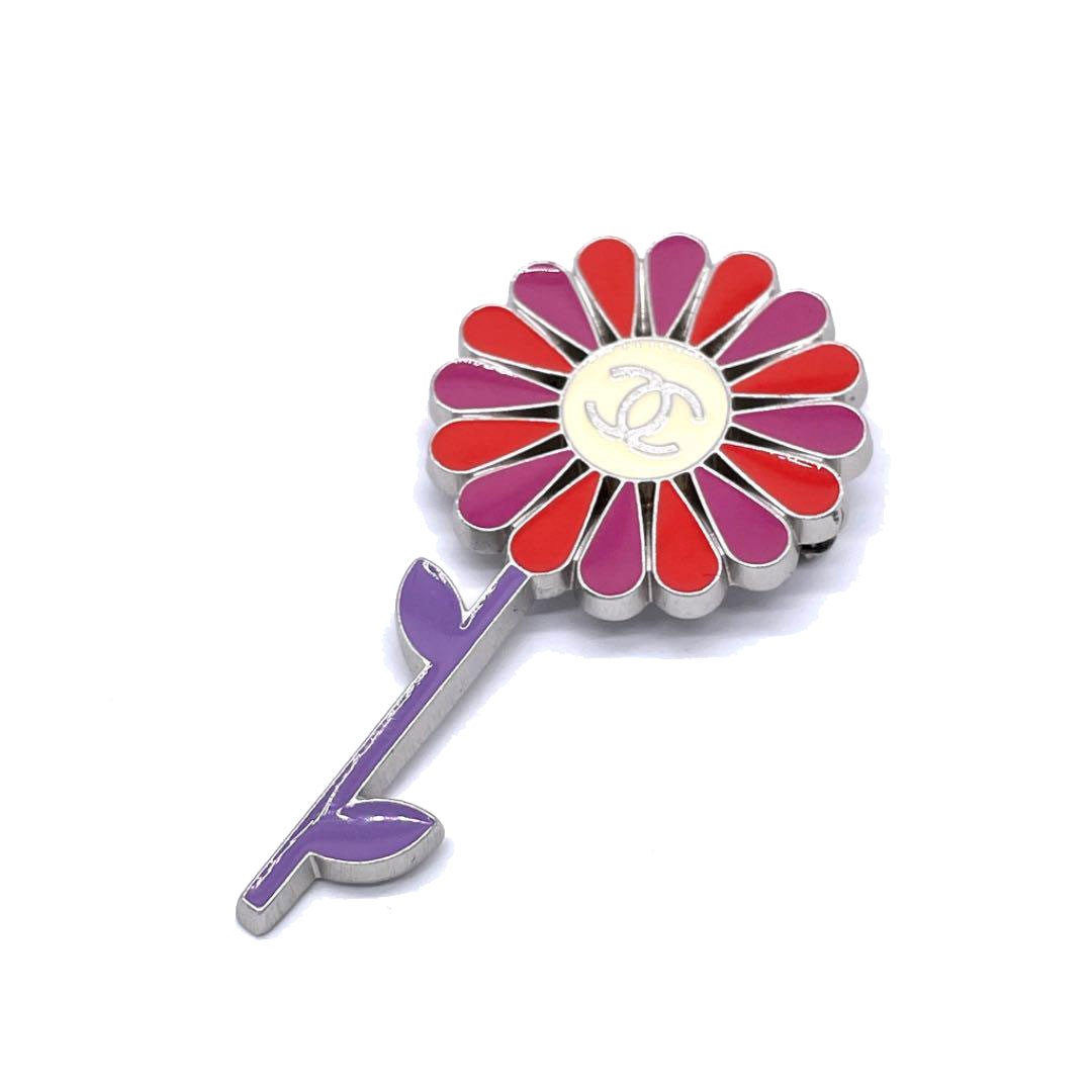 CHANEL シャネル ブローチ フラワーモチーフ ココマーク パープル ピンク シルバー 04P