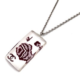 CHANEL シャネル プレートネックレス ココマーク プラスチック クリア シルバー 04S