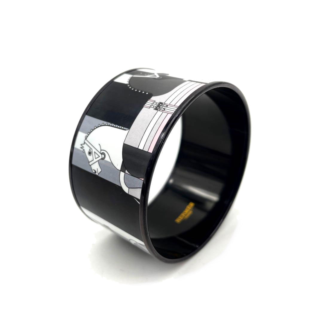 HERMES エルメス バングル エマイユTGM 馬柄 ブラック グレー系