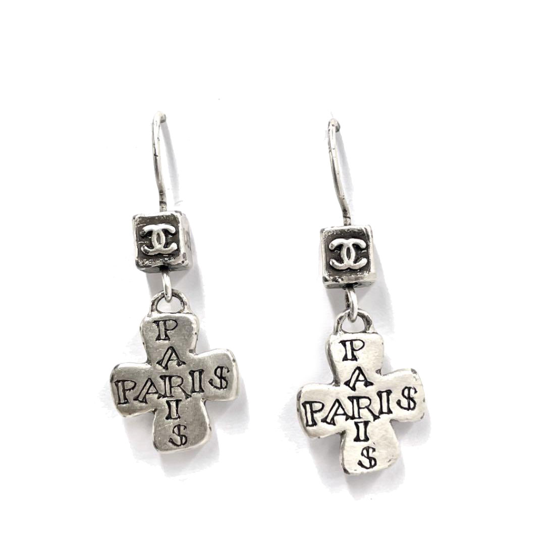 CHANEL シャネル クロス フックピアス シルバー ヴィンテージ